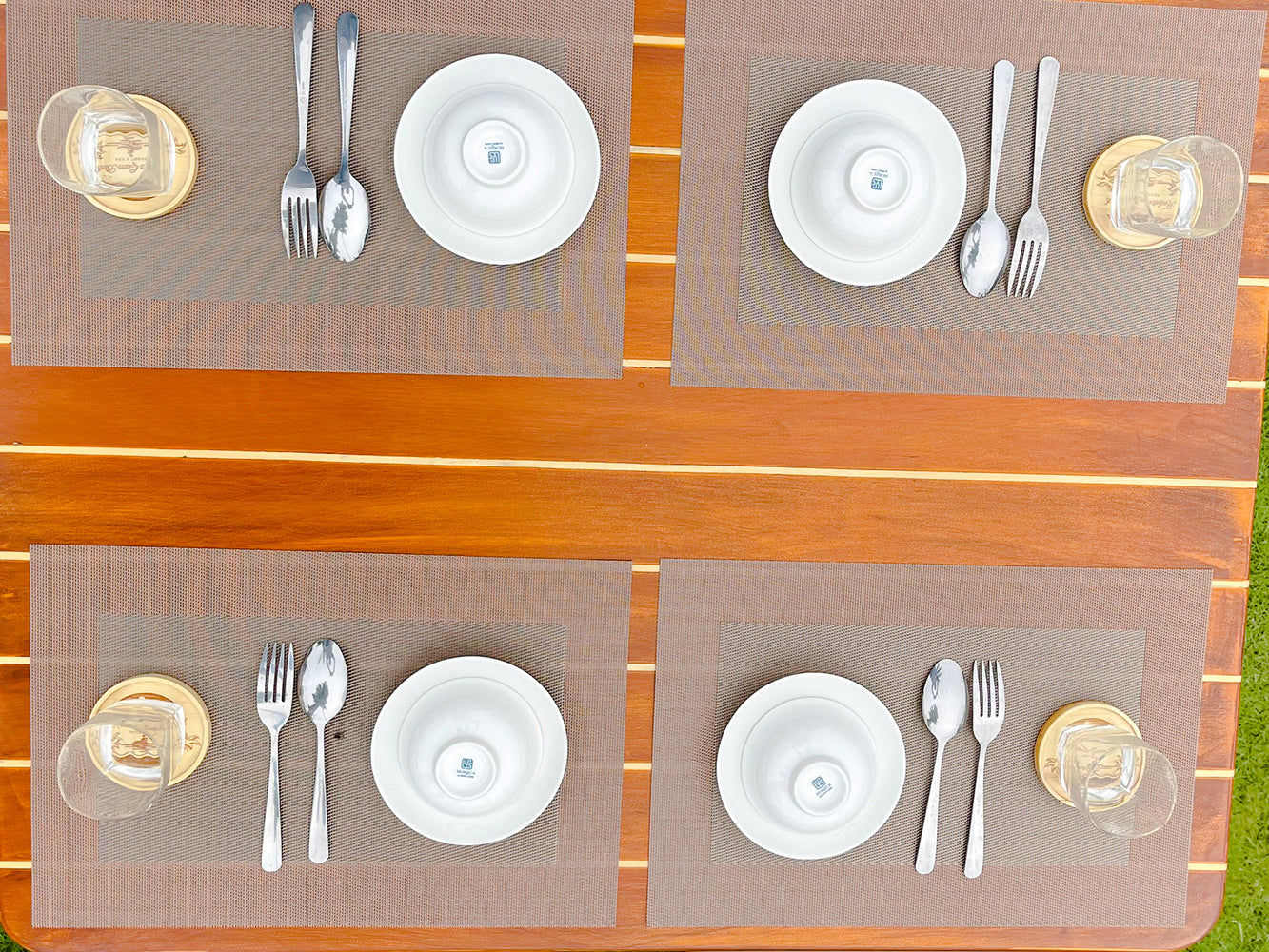 Nautical Table With Inlay Wood Stripes Small