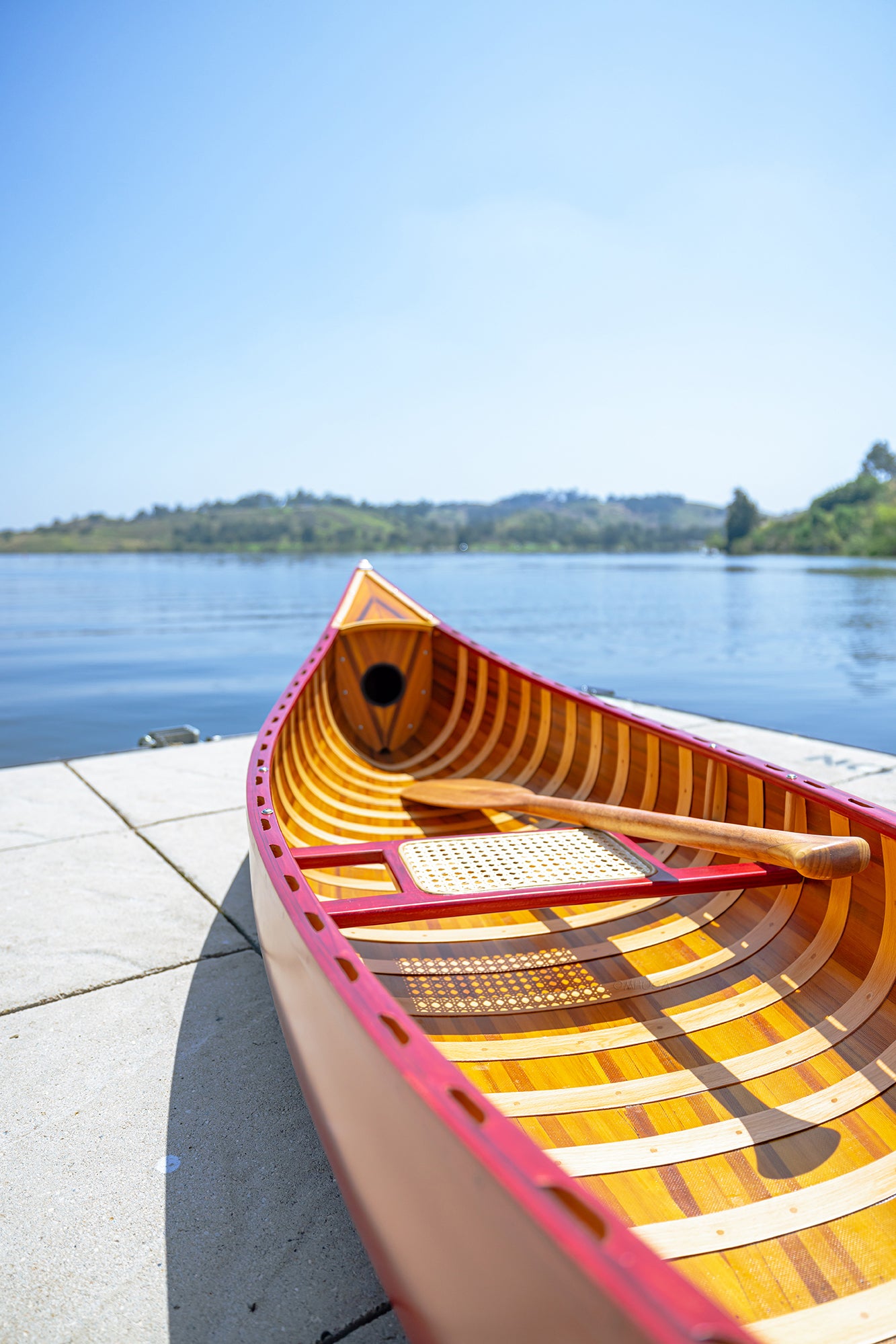 Red Wooden Canoe 10ft With Ribs Curved Bow