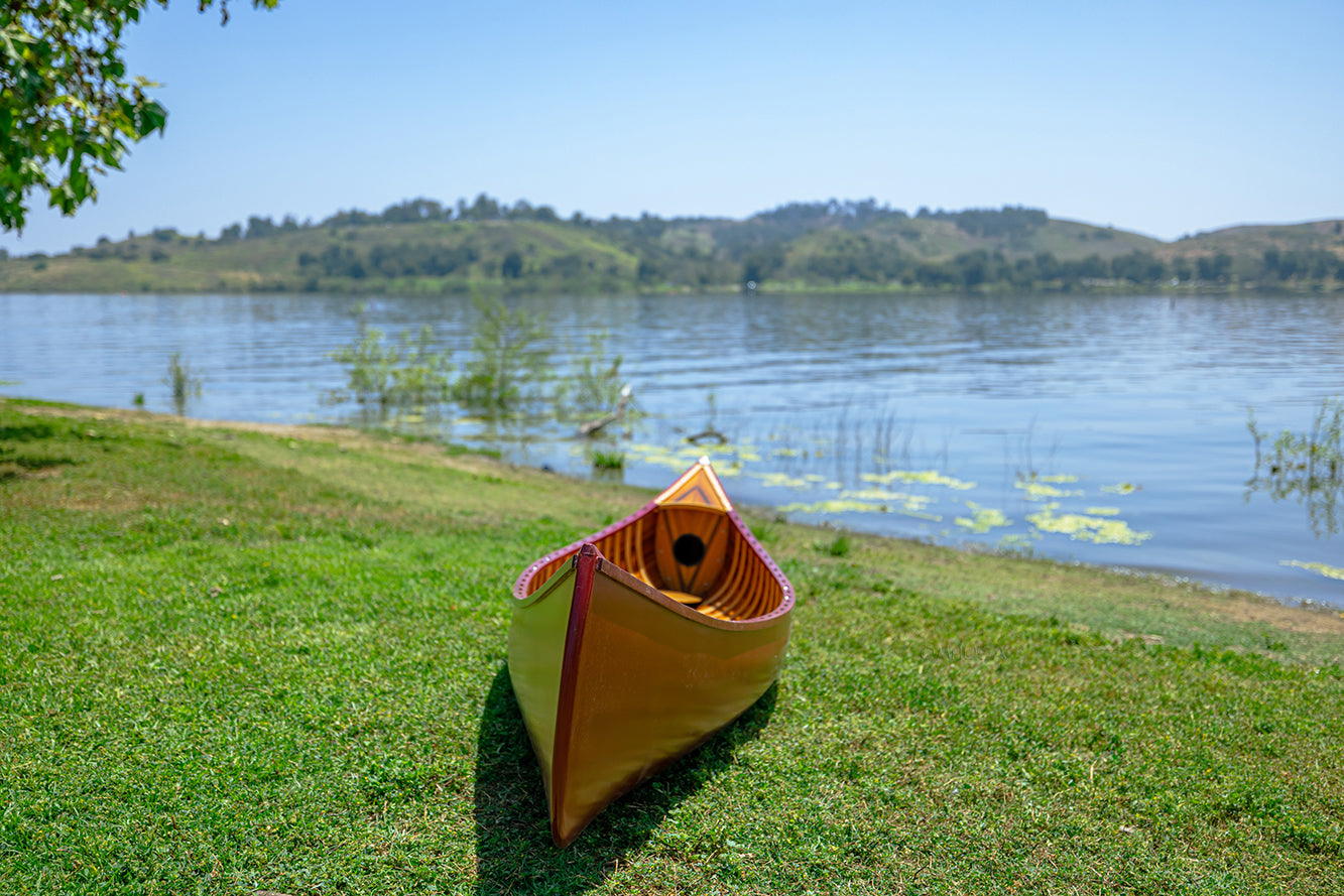 Red Wooden Canoe 10ft With Ribs Curved Bow