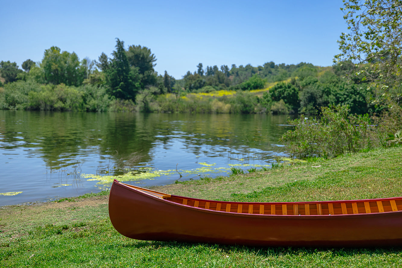 Red Wooden Canoe 10ft With Ribs Curved Bow