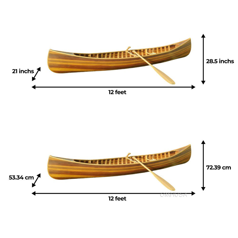 Wooden Canoe With Ribs Curved Bow Matte Finish 12 ft