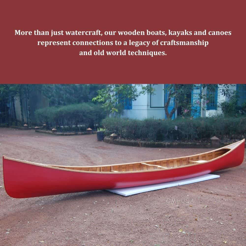 Red Wooden Canoe with Ribs 16