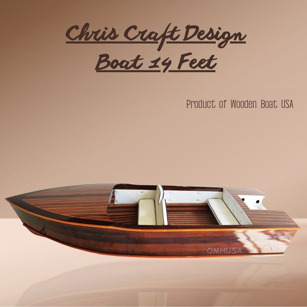 Chris Craft Design Classic Wooden Runabout Boat 14.5 Foot