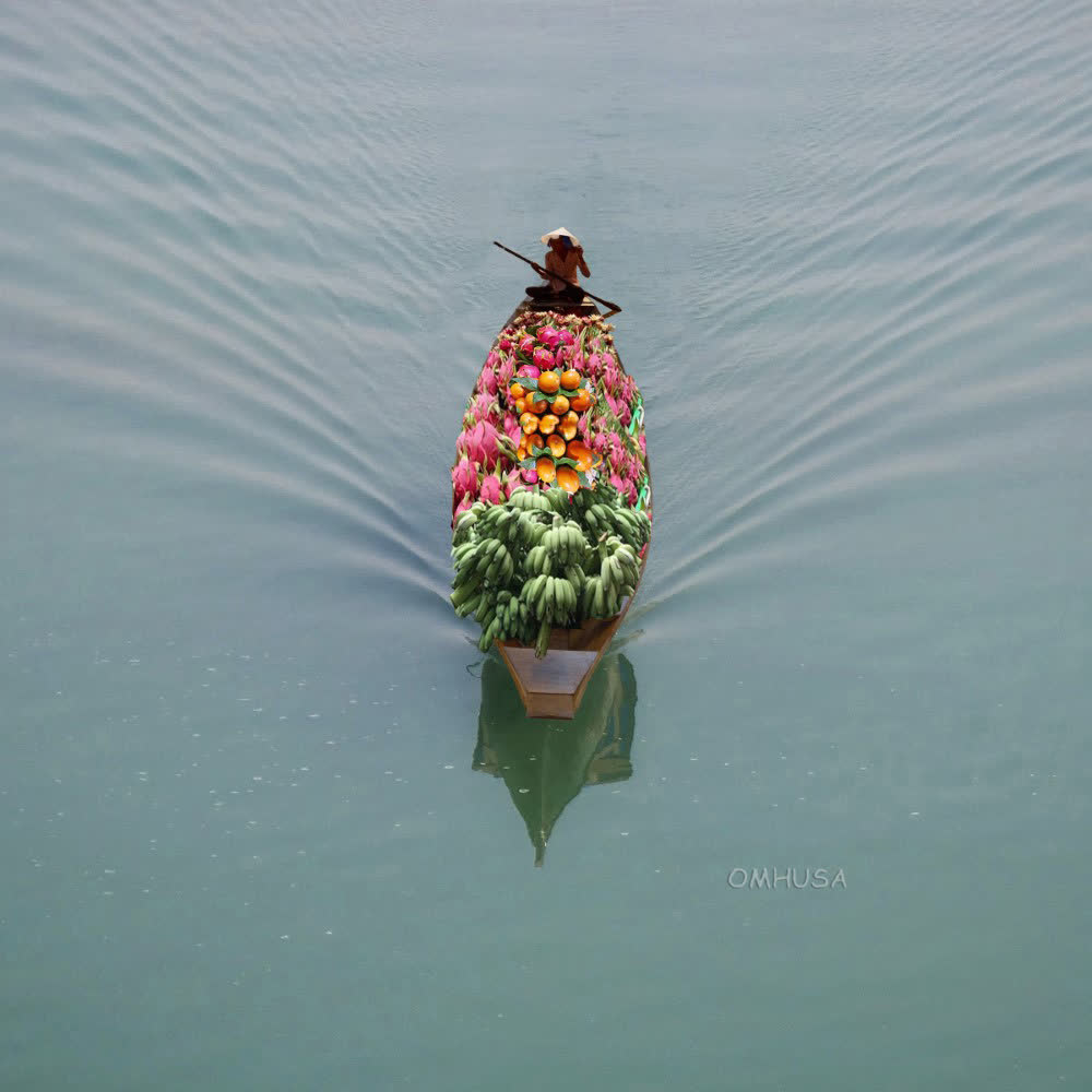 South East Asia Sampan Boat Teal Bottom