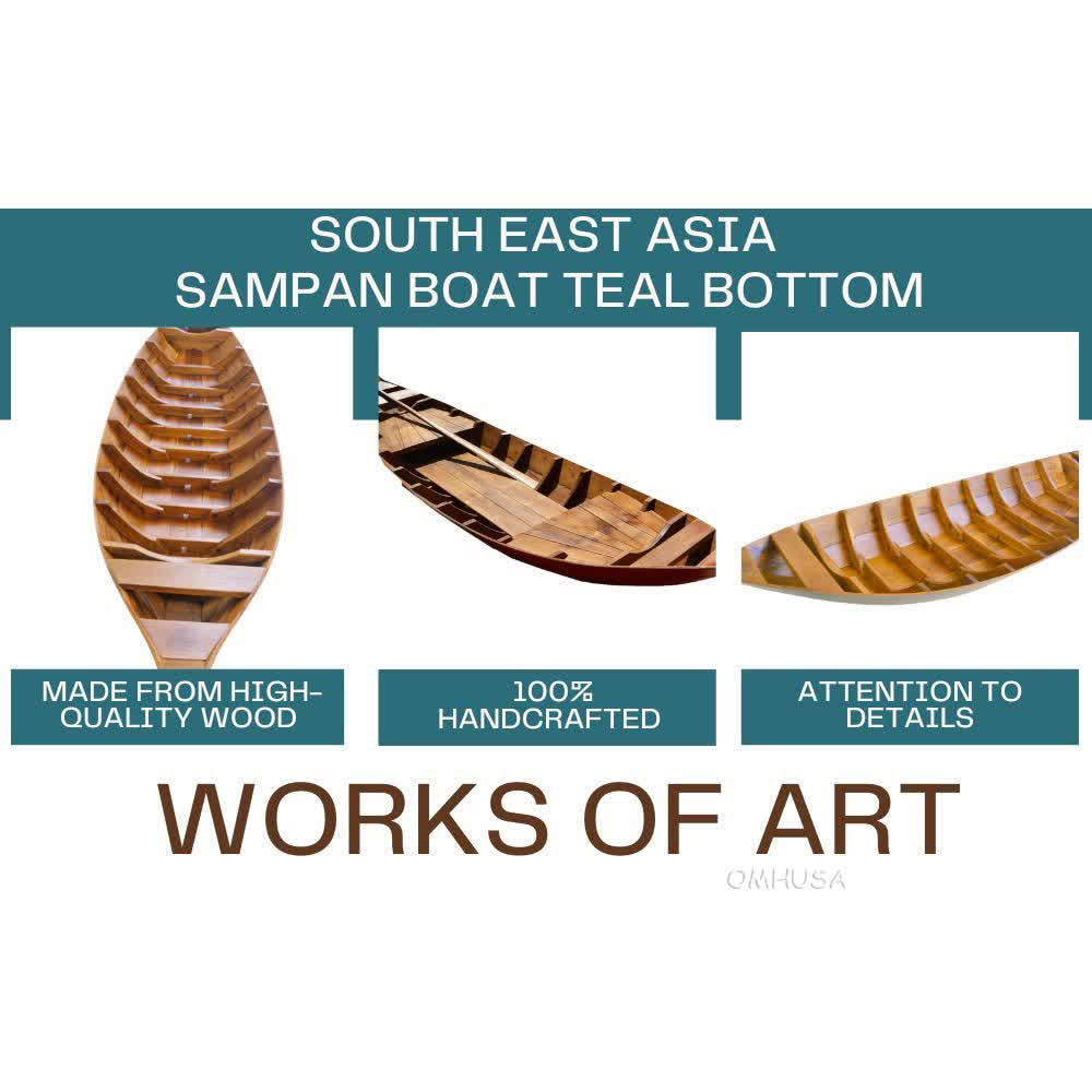 South East Asia Sampan Boat Teal Bottom