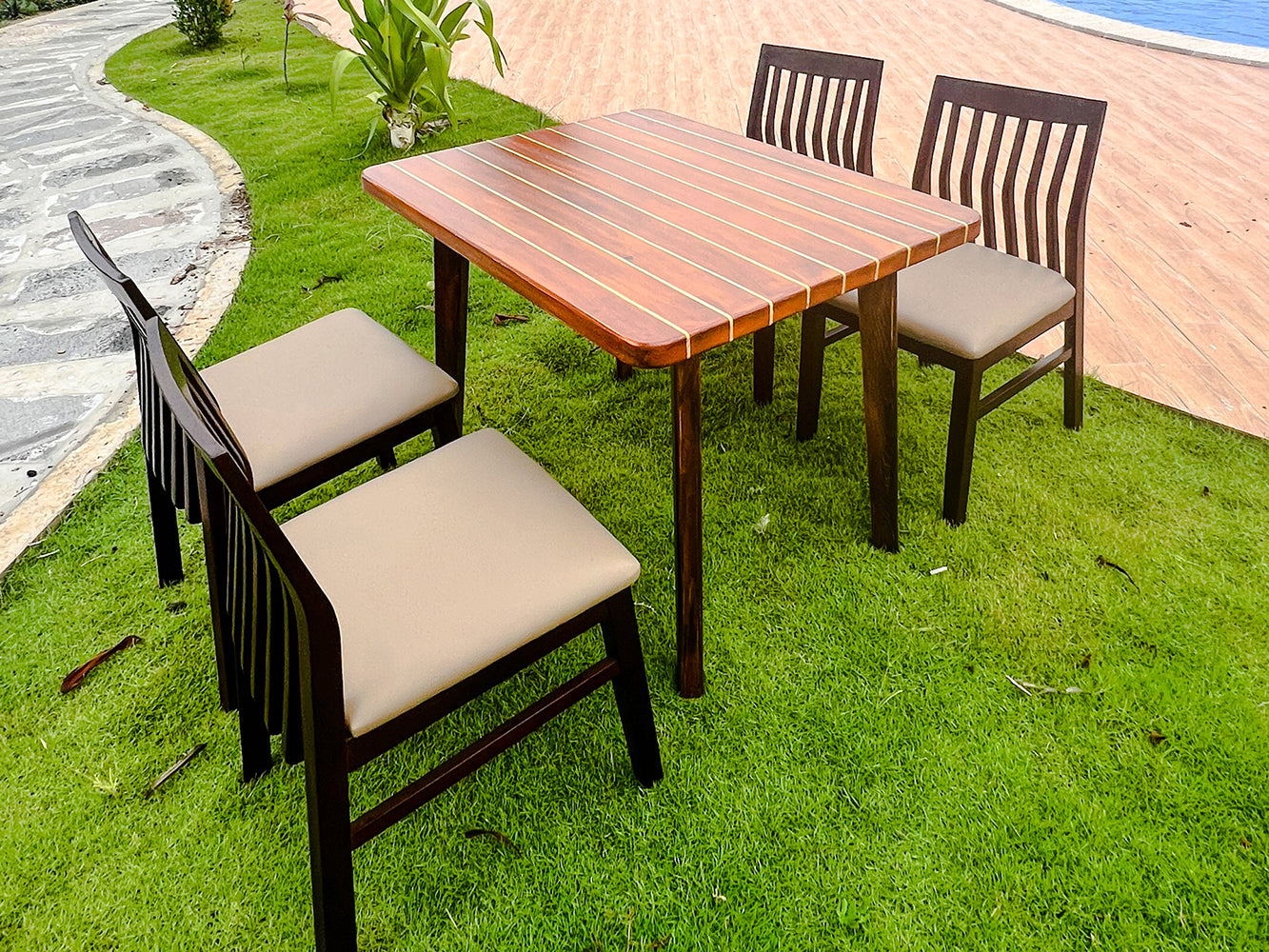 Nautical Table With Inlay Wood Stripes Small