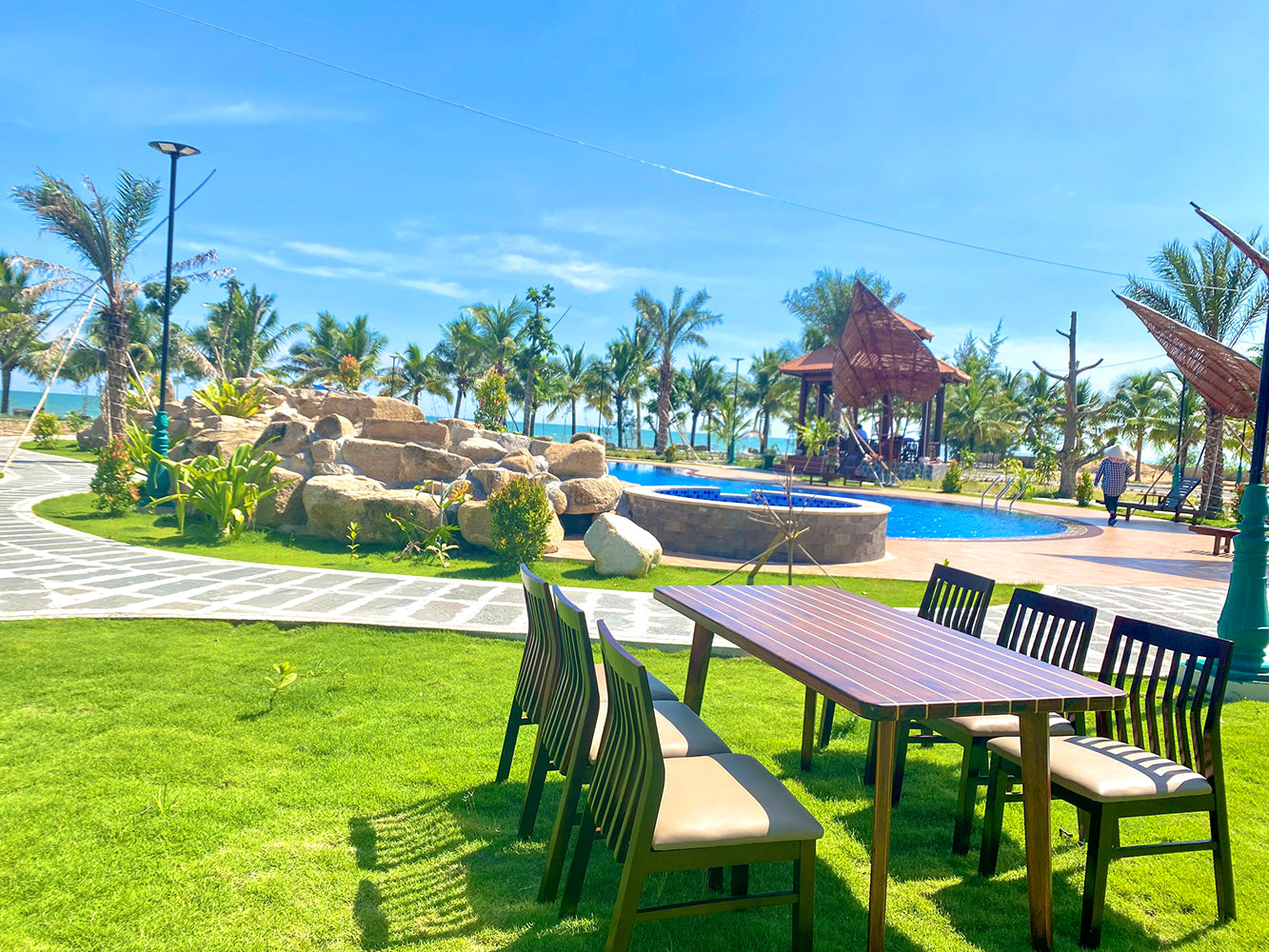 Nautical Table With Inlay Wood Stripes Medium