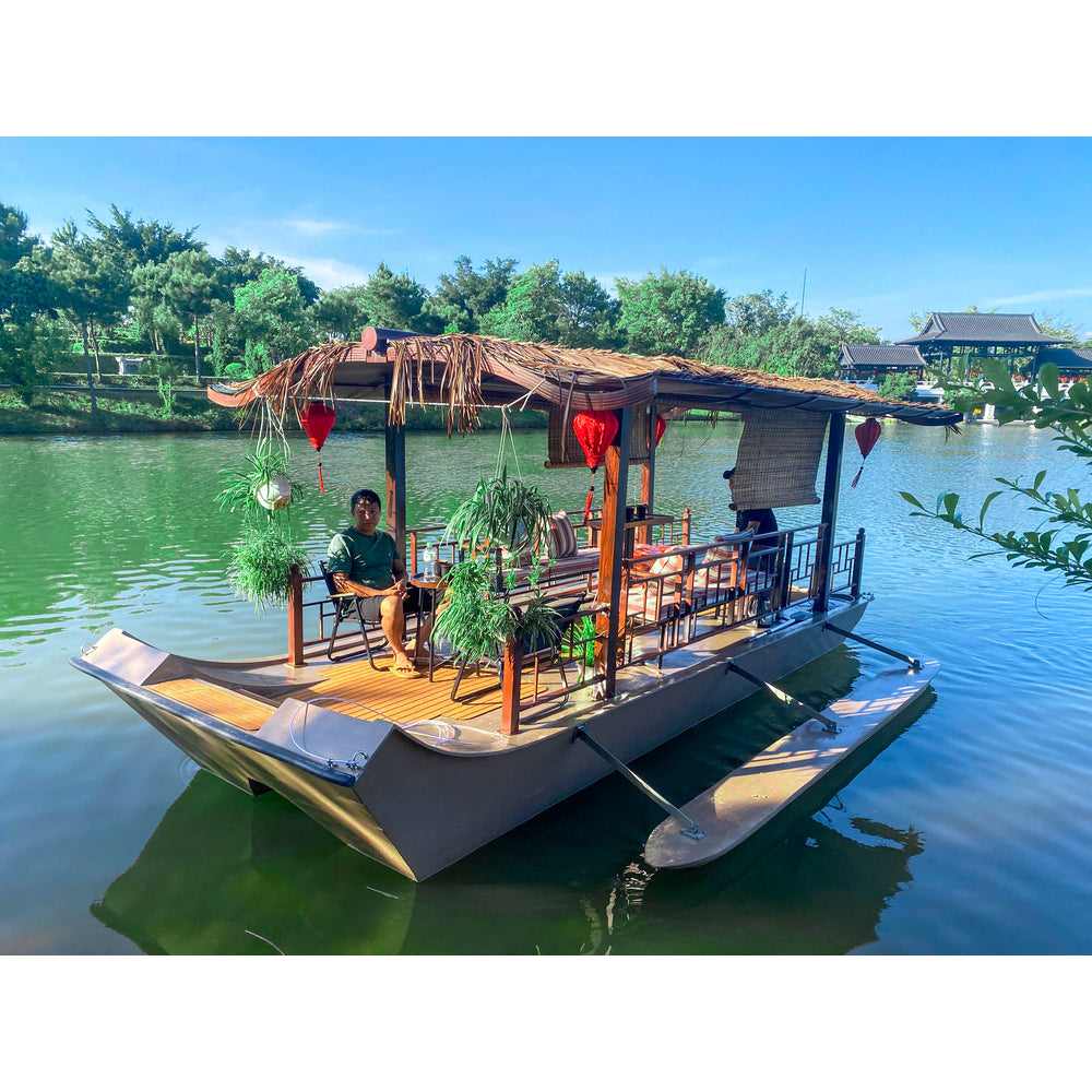 Composite gazebo houseboat with roof